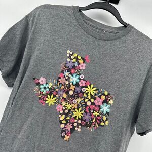 Texas Floral Graphic‎ T-Shirt Gray State Pride Colorful Flowers Tee